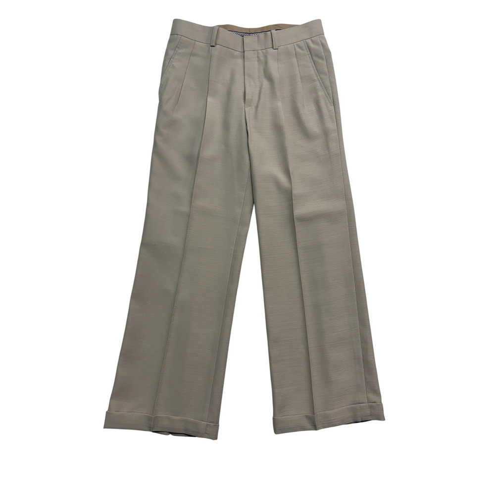 NEW vtg Bespoke Tailored 32x30 Beige Raw Silk Pants Trousers Wide Leg Pleated